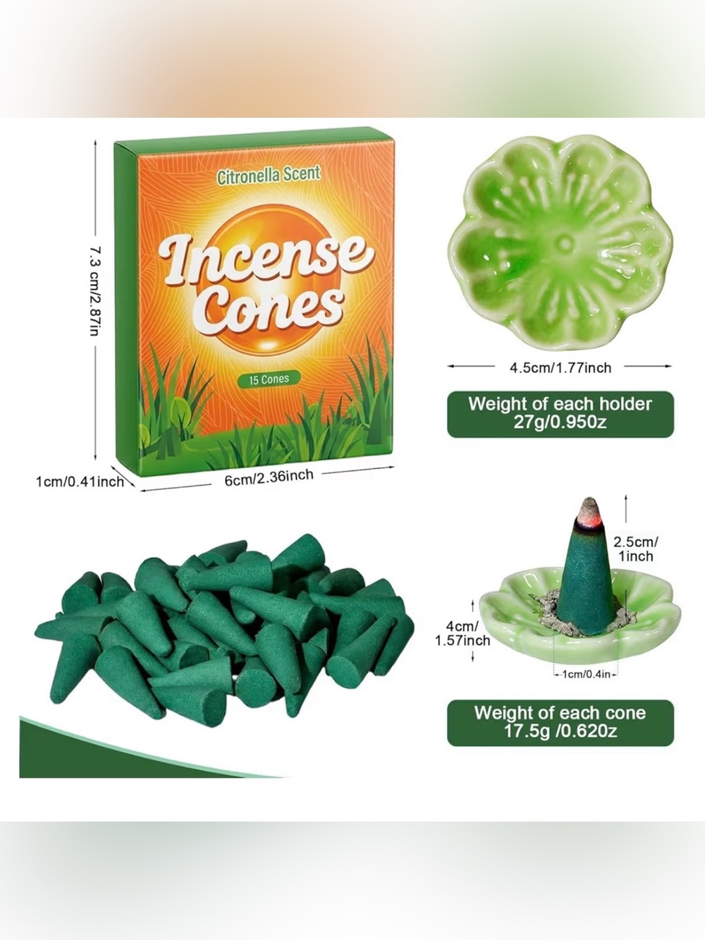 120 Citronella Incense Cones with Holder